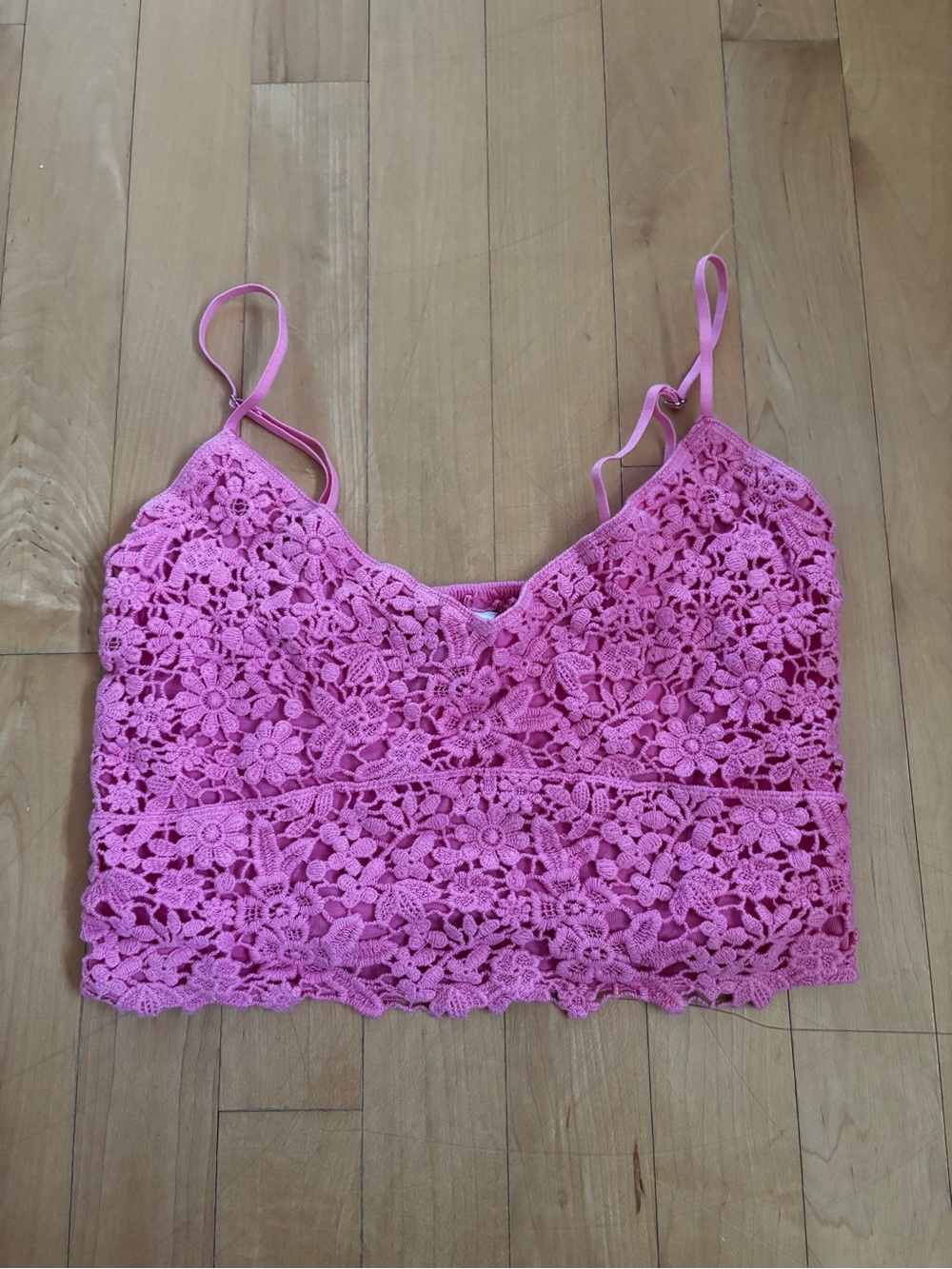 Pink Crochet Floral Crop Top